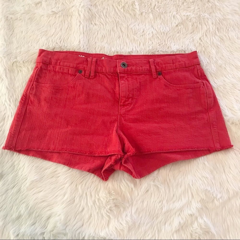 MADEWELL Red Denim Jean Cutoff Low Rise Shorts Distressed‎ Daisy Dukes Size 29